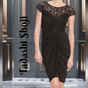 Tadashi Shoji Womens Formal Ruched Jersey Illusion Bodice Sheath Dress Sz M
